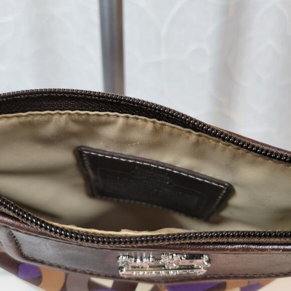 Coach Signature Cs Chain Link Op Art Bag Brown Purple Crossbody Fabric Leather - Picture 12 of 12